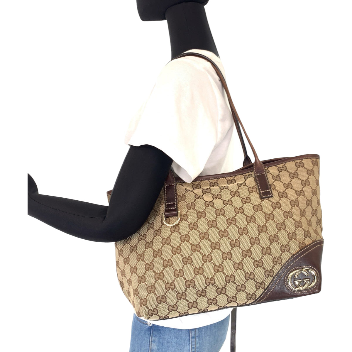 GUCCI グッチ インターロッキングG ニューブリット ブラウン 茶 ベージュ GGキャンバス 169946 トートバッグ ハンドバッグ  レディース