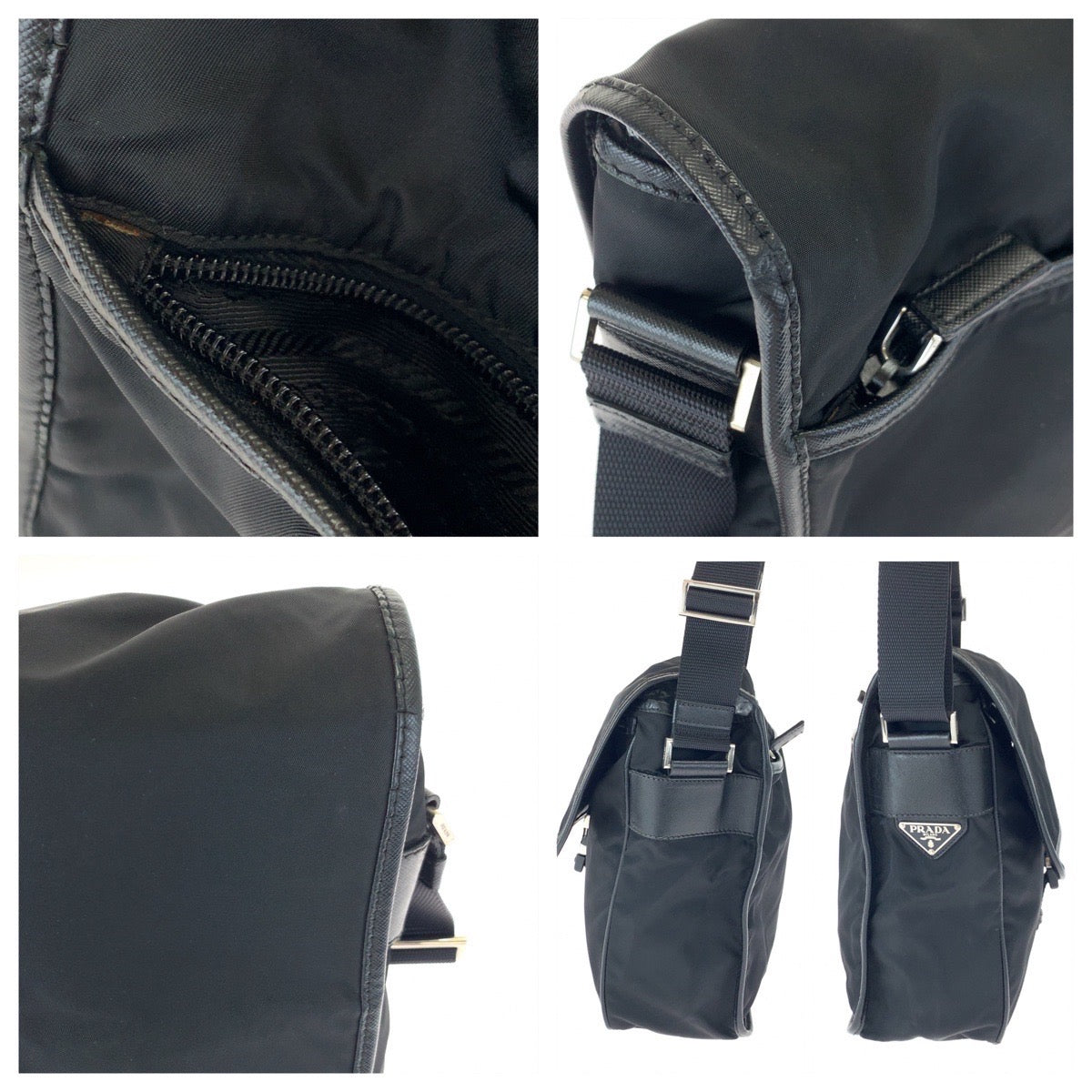 10464
 PRADA Tessuto Triangle Logo Plate Black Silver Hardware Nylon VA0339 Crossbody Shoulder Bag Messenger Bag for Women