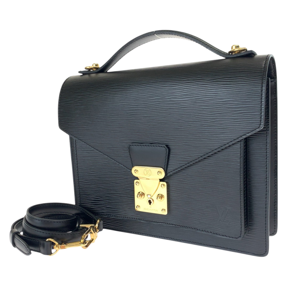LOUIS VUITTON ルイヴィトン エピ モンソー ブラック 黒 ゴールド金具 エピレザー M52122 ショルダーバッグ セカンドバッグ 2way  メンズ