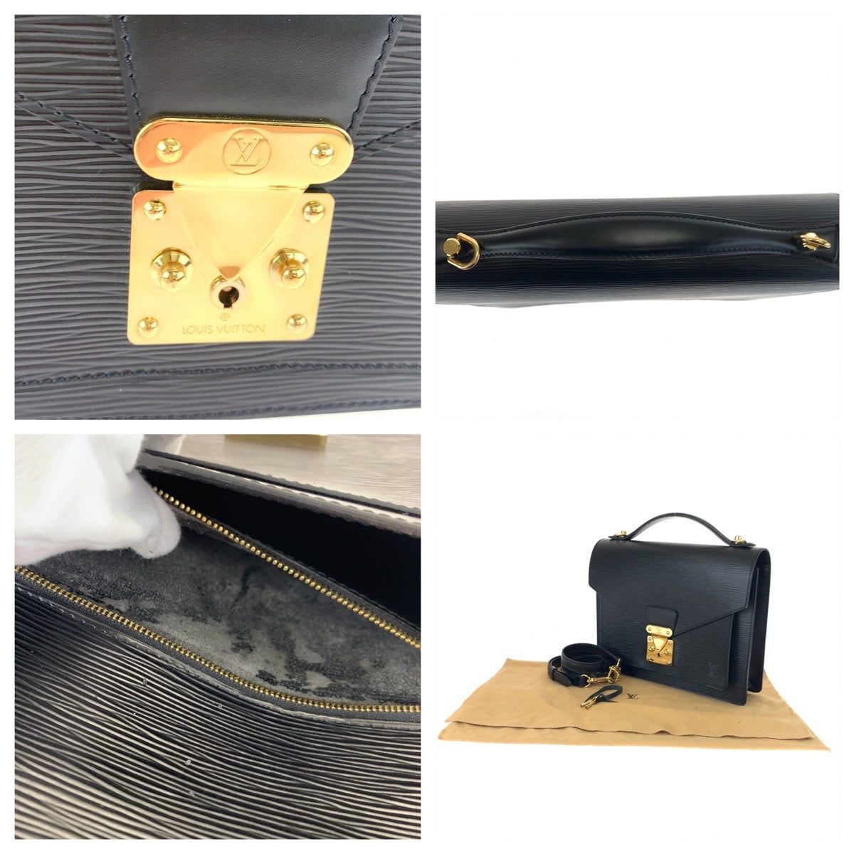 LOUIS VUITTON ルイヴィトン エピ モンソー ブラック 黒 ゴールド金具 エピレザー M52122 ショルダーバッグ セカンドバッグ 2way  メンズ