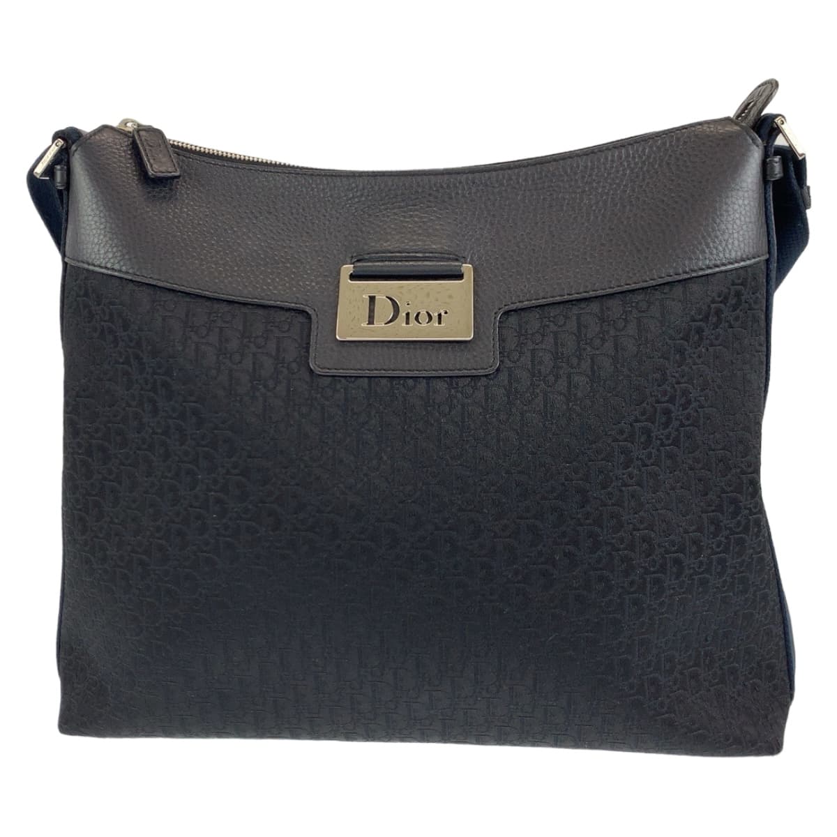 10469
 Dior Trotter Oblique Black Silver Hardware Canvas/Leather Shoulder Bag for Women