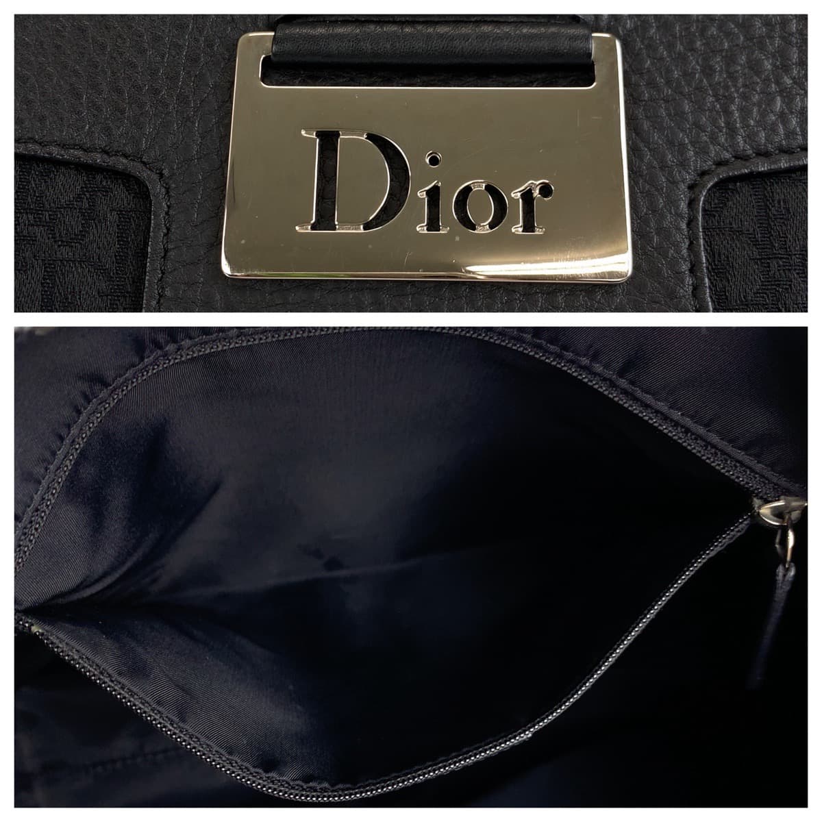 10469
 Dior Trotter Oblique Black Silver Hardware Canvas/Leather Shoulder Bag for Women