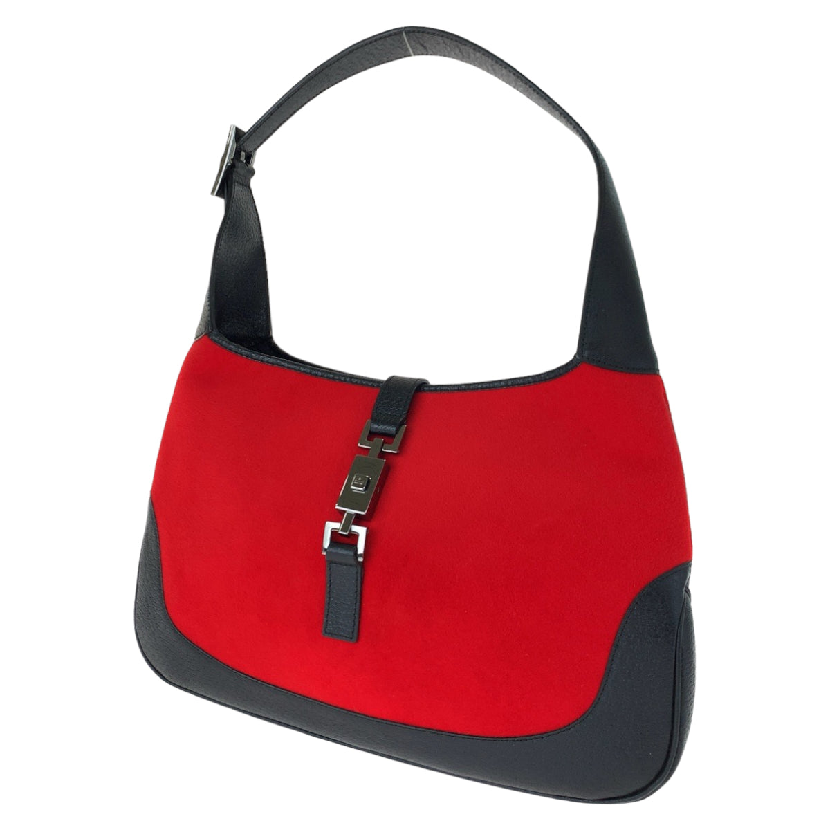 GUCCI グッチ ジャッキー レッド 赤 ブラック 黒 シルバー金具 スウェード 001 3306 ワンショルダーバッグ 肩掛け  レディース