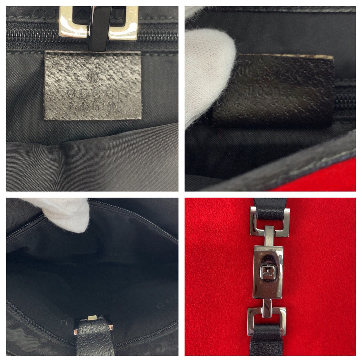 GUCCI グッチ ジャッキー レッド 赤 ブラック 黒 シルバー金具 スウェード 001 3306 ワンショルダーバッグ 肩掛け  レディース