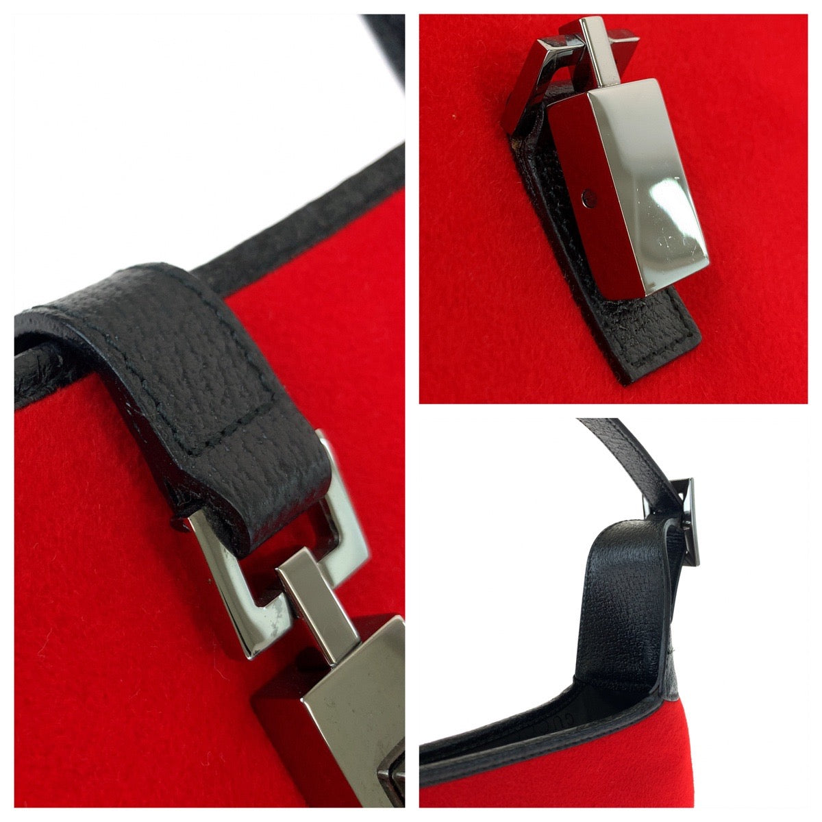 GUCCI グッチ ジャッキー レッド 赤 ブラック 黒 シルバー金具 スウェード 001 3306 ワンショルダーバッグ 肩掛け  レディース