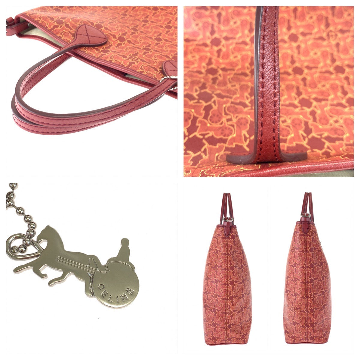 10471
CELINE セリーヌ サルキー 馬車柄 レッド PVC WD ST 0088 トートバッグ ハンドバッグ  レディース ABP16