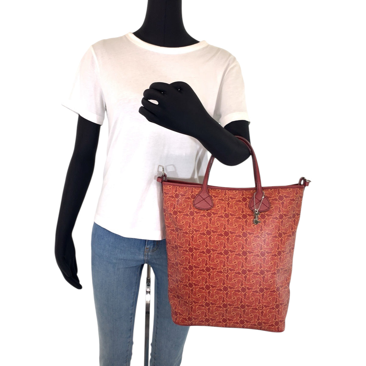 10471
CELINE セリーヌ サルキー 馬車柄 レッド PVC WD ST 0088 トートバッグ ハンドバッグ  レディース ABP16