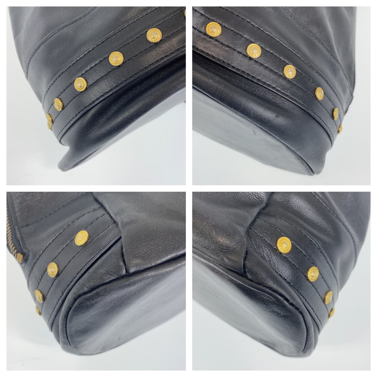 Gianni Versace ジャンニ・ヴェルサーチ ヴィンテージ サンバースト ブラック 黒 ゴールド金具 レザー バケツ型 ワンショルダー  レディース