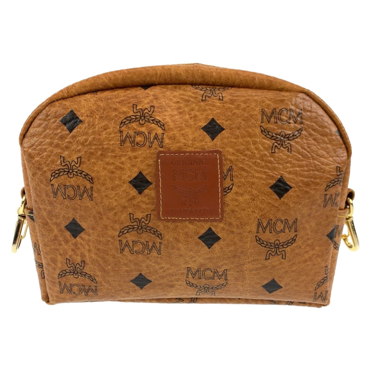 10474
 MCM Vintage Visetos Cognac Brown Gold Hardware Leather Crossbody Shoulder Bag Pochette for Women