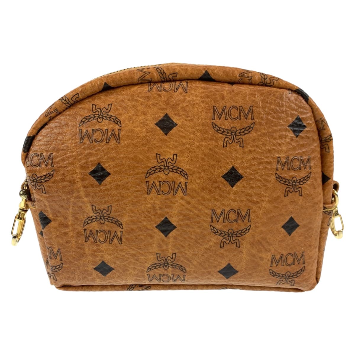 10474
 MCM Vintage Visetos Cognac Brown Gold Hardware Leather Crossbody Shoulder Bag Pochette for Women