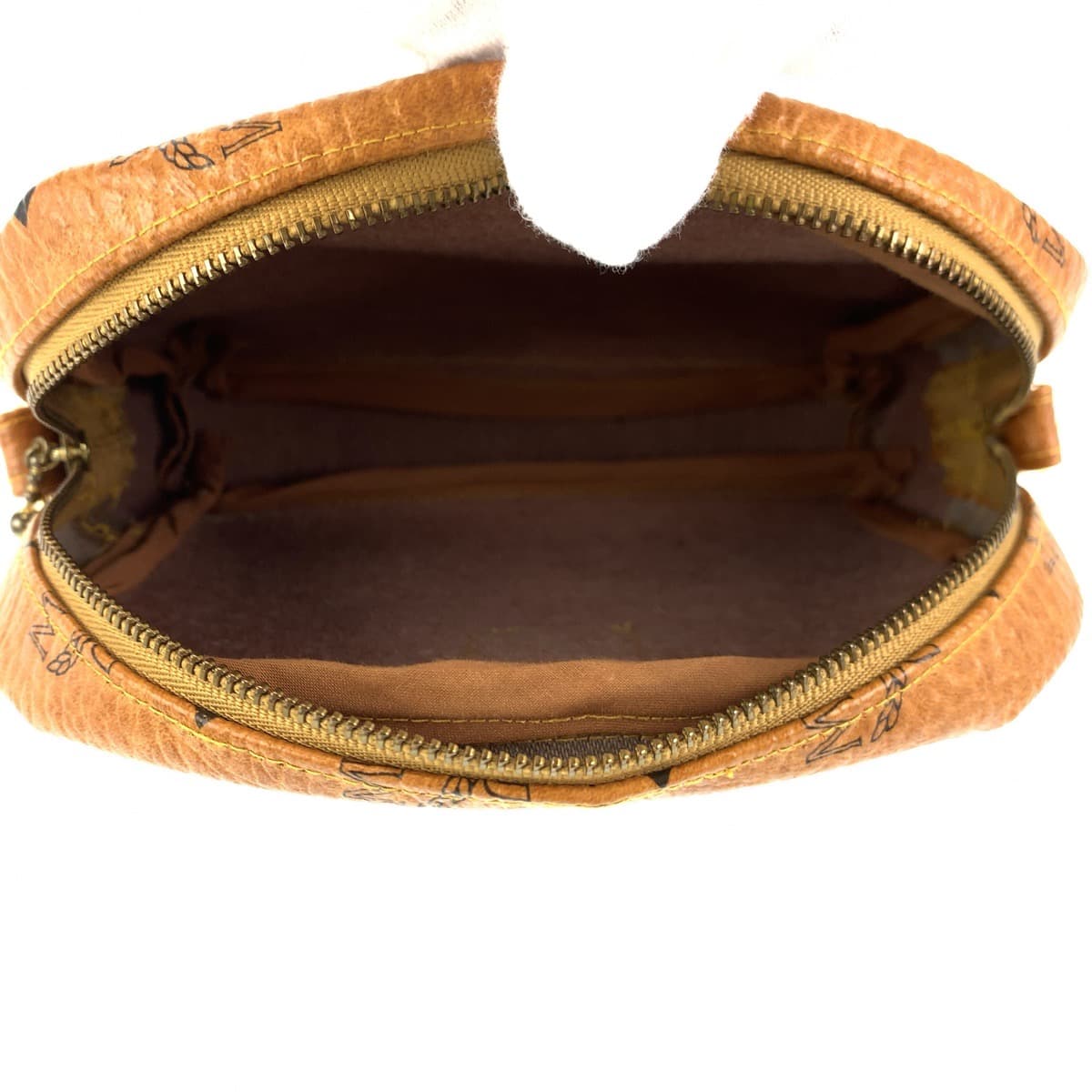 10474
 MCM Vintage Visetos Cognac Brown Gold Hardware Leather Crossbody Shoulder Bag Pochette for Women