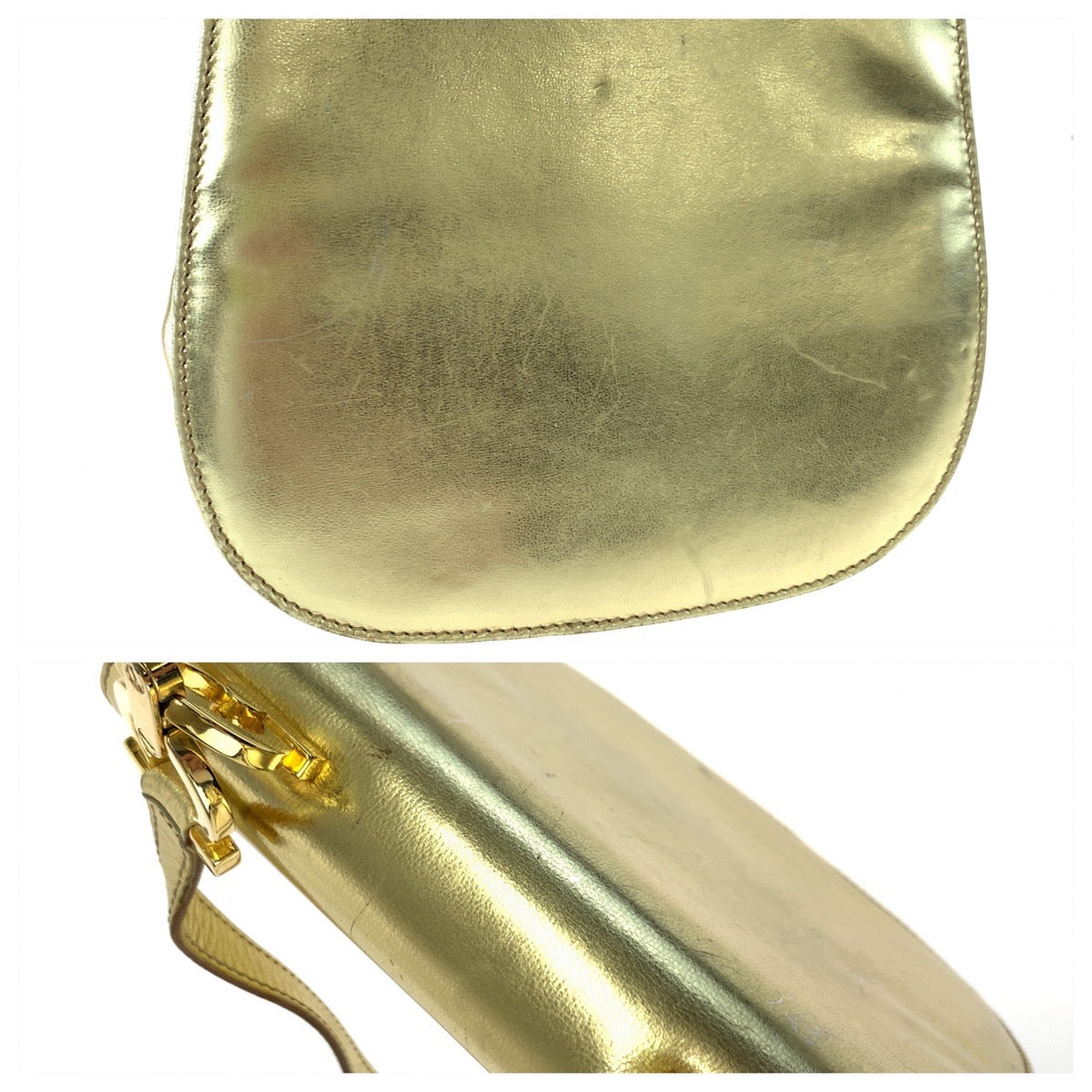 10479
 Salvatore Ferragamo Vintage Gancini Gold Gold Hardware Leather/Metallic Leather P213151 Shoulder Bag Crossbody Pochette Women's