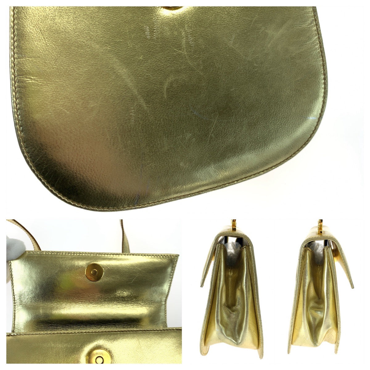 10479
 Salvatore Ferragamo Vintage Gancini Gold Gold Hardware Leather/Metallic Leather P213151 Shoulder Bag Crossbody Pochette Women's