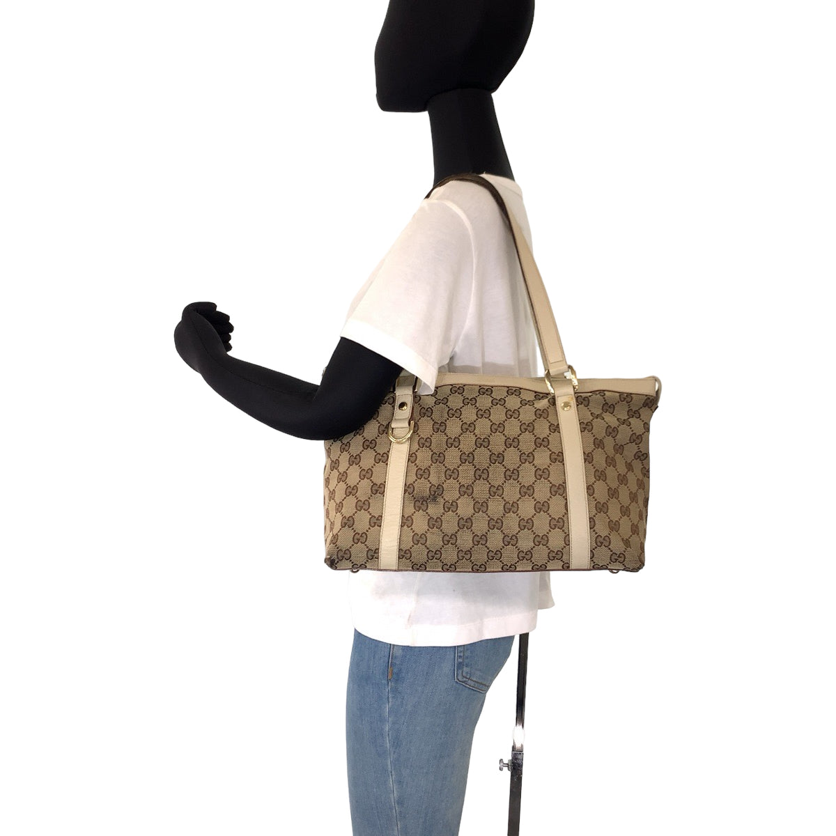 GUCCI グッチ アビー ブラウン 茶 ベージュ ゴールド金具 GGキャンバス / レザー 141470 トートバッグ ハンドバッグ  レディース