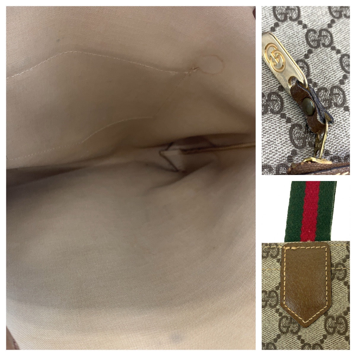 GUCCI グッチ ヴィンテージ オールドグッチ シェリーライン ブラウン 茶 ベージュ PVC トートバッグ ハンドバッグ  レディース