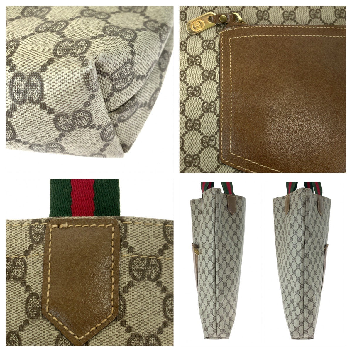 GUCCI グッチ ヴィンテージ オールドグッチ シェリーライン ブラウン 茶 ベージュ PVC トートバッグ ハンドバッグ  レディース