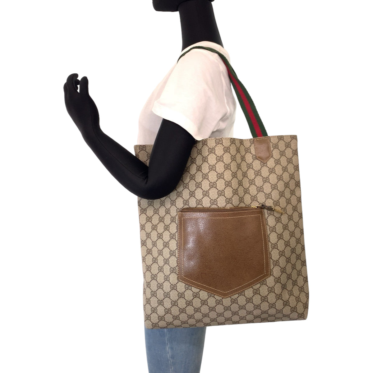 GUCCI グッチ ヴィンテージ オールドグッチ シェリーライン ブラウン 茶 ベージュ PVC トートバッグ ハンドバッグ  レディース