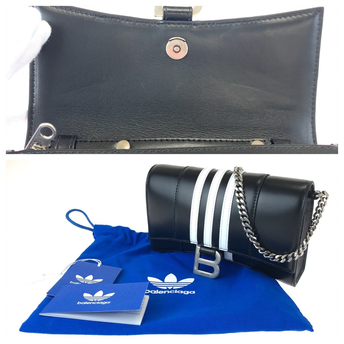 17952
BALENCIAGA バレンシアガ アディダスコラボ アワーグラス Hourglass Wallet On Chain ブラック ホワイト レザー 2304BLSJJ BAL3145 チェーンウォレット ショルダーバッグ  レディース N180