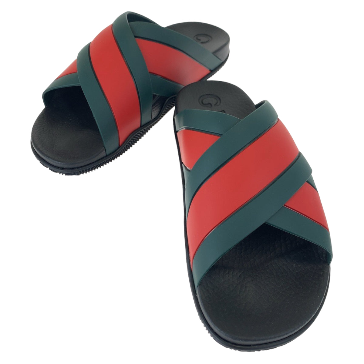 GUCCI グッチ シェリーライン クロスラバー サイズ10 ブラック 黒 グリーン 緑 レッド 赤 ビニール 63026 サンダル ビーチサンダル  メンズ
