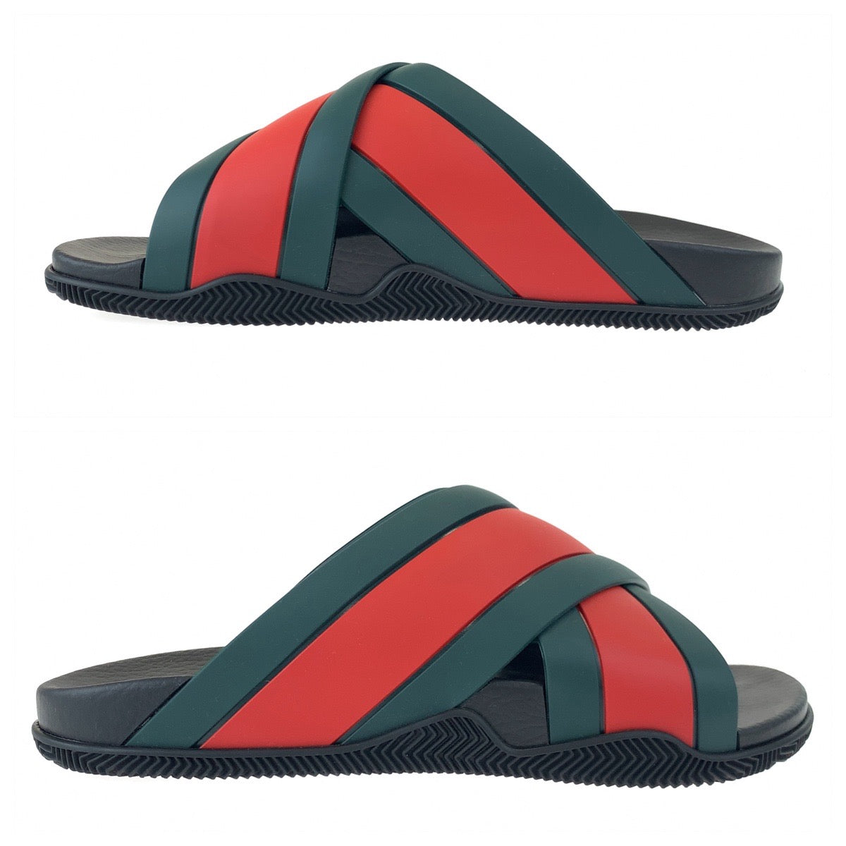 GUCCI グッチ シェリーライン クロスラバー サイズ10 ブラック 黒 グリーン 緑 レッド 赤 ビニール 63026 サンダル ビーチサンダル  メンズ