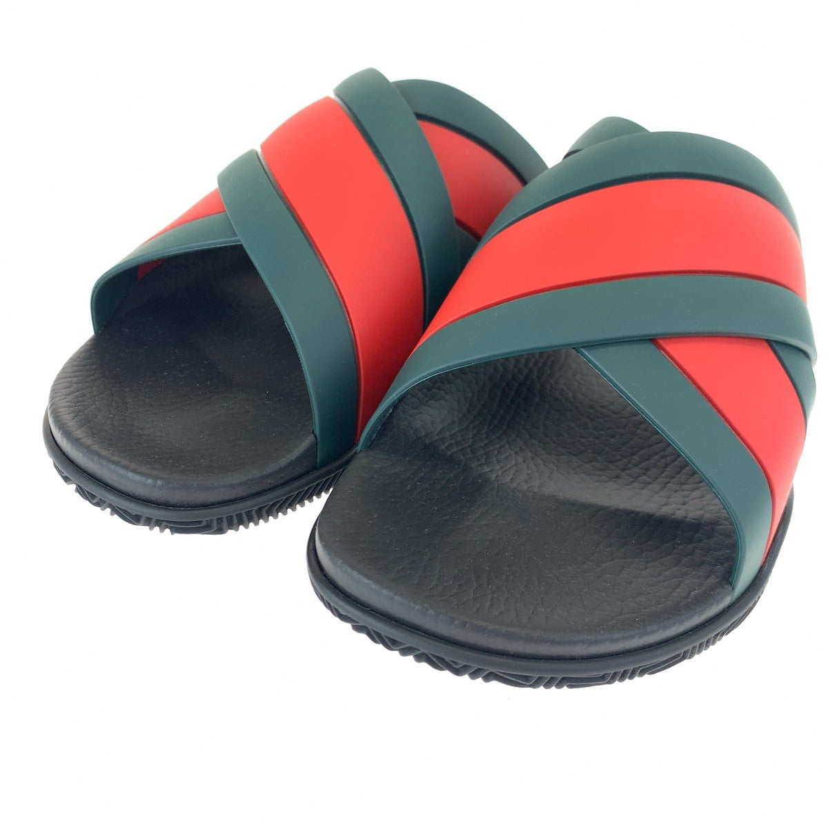 GUCCI グッチ シェリーライン クロスラバー サイズ10 ブラック 黒 グリーン 緑 レッド 赤 ビニール 63026 サンダル ビーチサンダル  メンズ