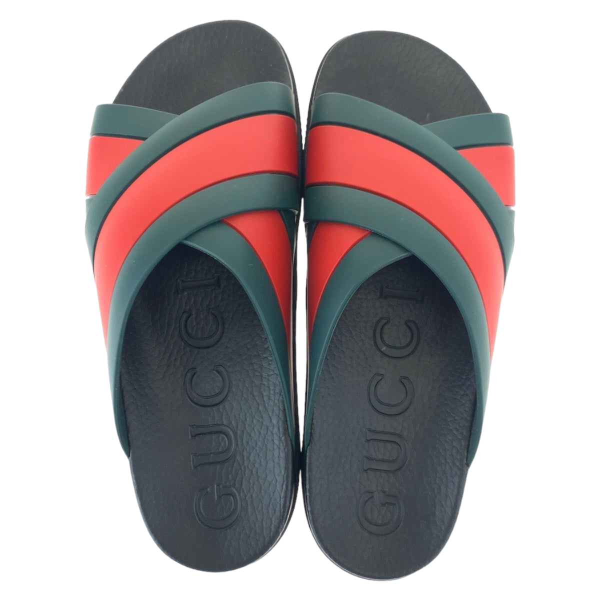 GUCCI グッチ シェリーライン クロスラバー サイズ9 ブラック 黒 グリーン 緑 レッド 赤 ビニール 630326 サンダル ビーチサンダル  メンズ