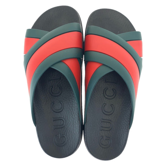 GUCCI グッチ シェリーライン クロスラバー サイズ9 ブラック 黒 グリーン 緑 レッド 赤 ビニール 630326 サンダル ビーチサンダル  メンズ