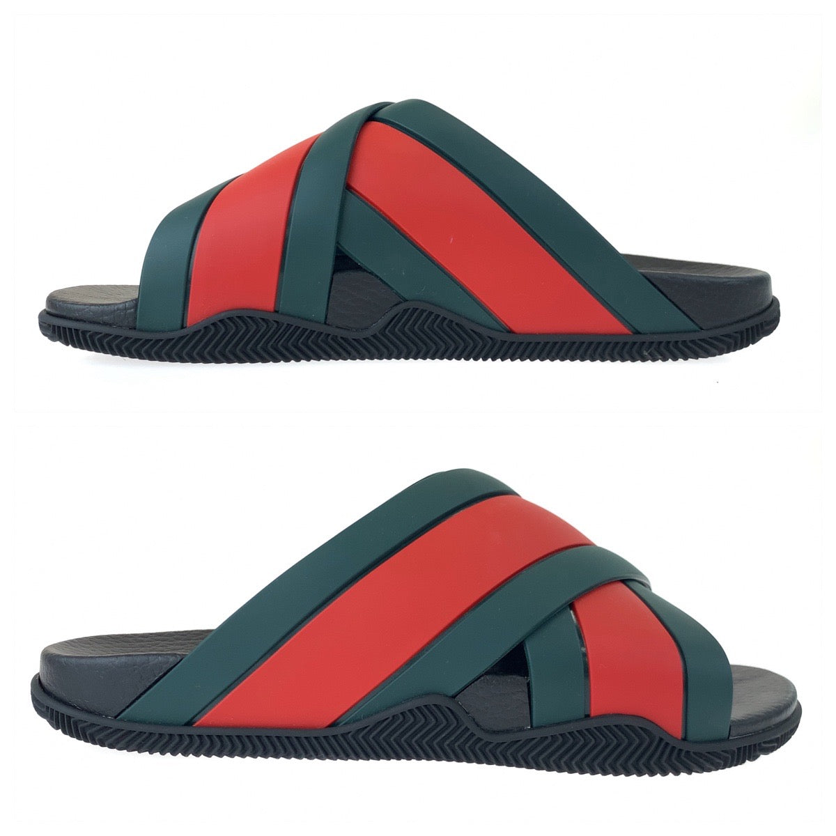 GUCCI グッチ シェリーライン クロスラバー サイズ9 ブラック 黒 グリーン 緑 レッド 赤 ビニール 630326 サンダル ビーチサンダル  メンズ