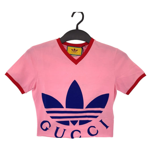 10484
GUCCI グッチ adidas×GUCCI 22SS サイズXXS ショート丈 ピンク レッド 赤 コットン 693637 半袖Tシャツ  レディース