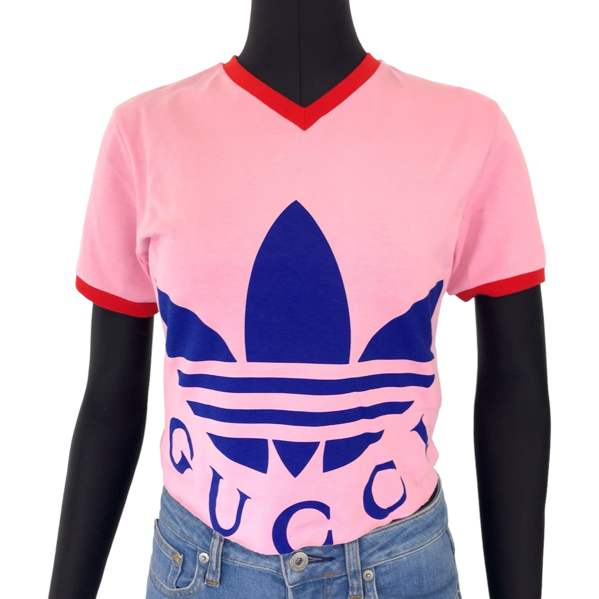 10484
GUCCI グッチ adidas×GUCCI 22SS サイズXXS ショート丈 ピンク レッド 赤 コットン 693637 半袖Tシャツ  レディース