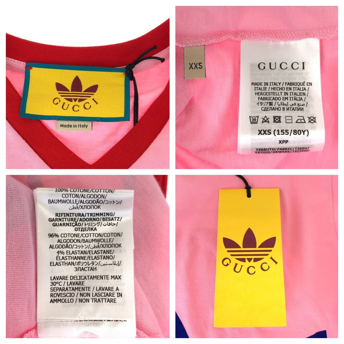 10484
GUCCI グッチ adidas×GUCCI 22SS サイズXXS ショート丈 ピンク レッド 赤 コットン 693637 半袖Tシャツ  レディース