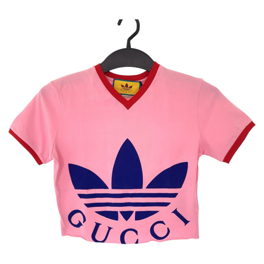 H-00638
GUCCI グッチ GUCCI × adidas 22SS サイズXS ショート丈 ピンク レッド 赤 コットン 693637 半袖Tシャツ クロップド  レディース