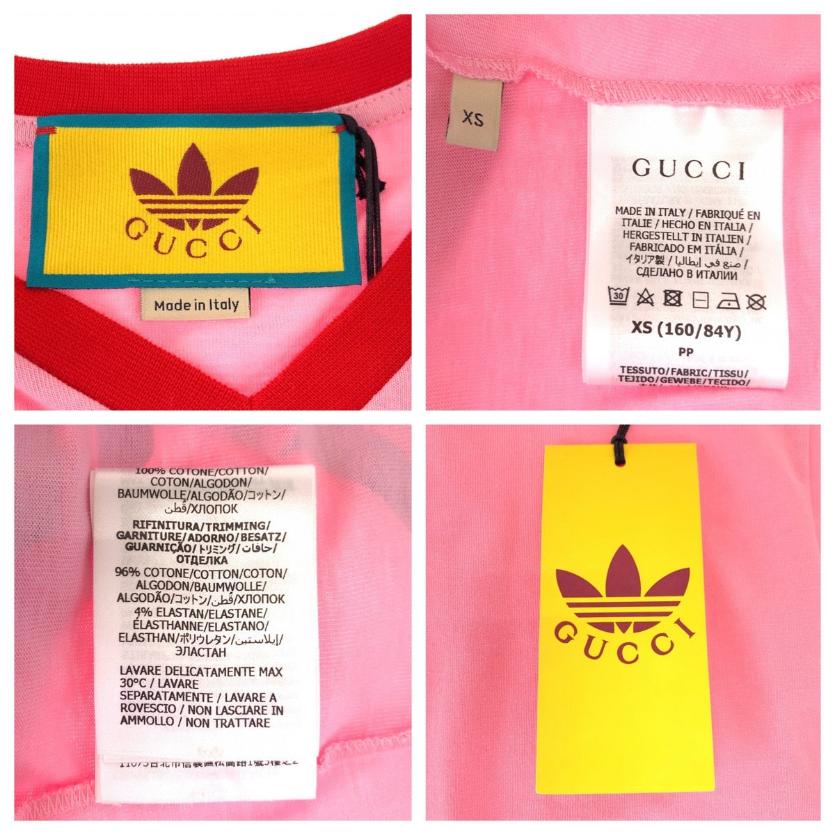 H-00638
GUCCI グッチ GUCCI × adidas 22SS サイズXS ショート丈 ピンク レッド 赤 コットン 693637 半袖Tシャツ クロップド  レディース