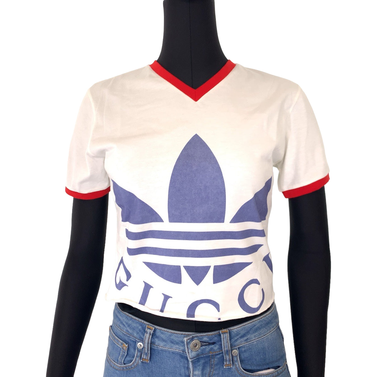 H-00639
GUCCI グッチ GUCCI×adidas 22SS サイズXXS ホワイト 白 レッド 赤 コットン 693637 半袖Tシャツ クロップド  レディース
