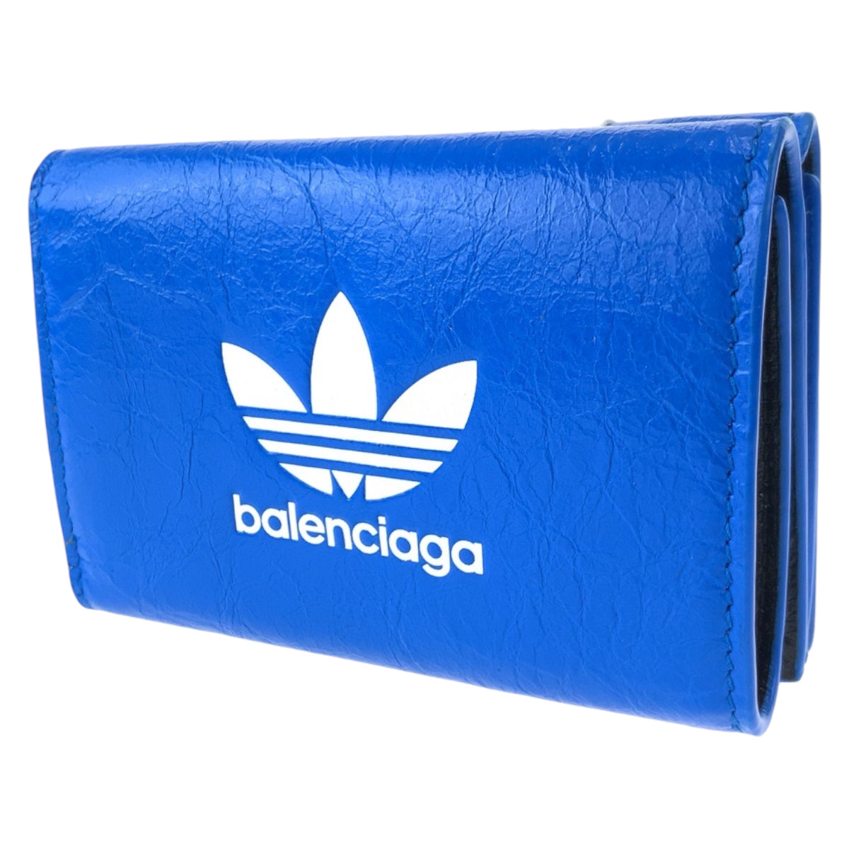 BALENCIAGA バレンシアガ adidas×BALENCIAGA ロゴ スリーライン ブルー 青 ホワイト 白 レザー 721893 三つ折り財布 コンパクトウォレット 男女兼用  メンズ