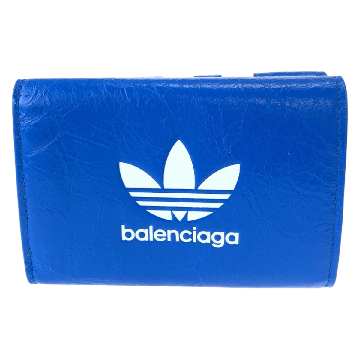 BALENCIAGA バレンシアガ adidas×BALENCIAGA ロゴ スリーライン ブルー 青 ホワイト 白 レザー 721893 三つ折り財布 コンパクトウォレット 男女兼用  メンズ