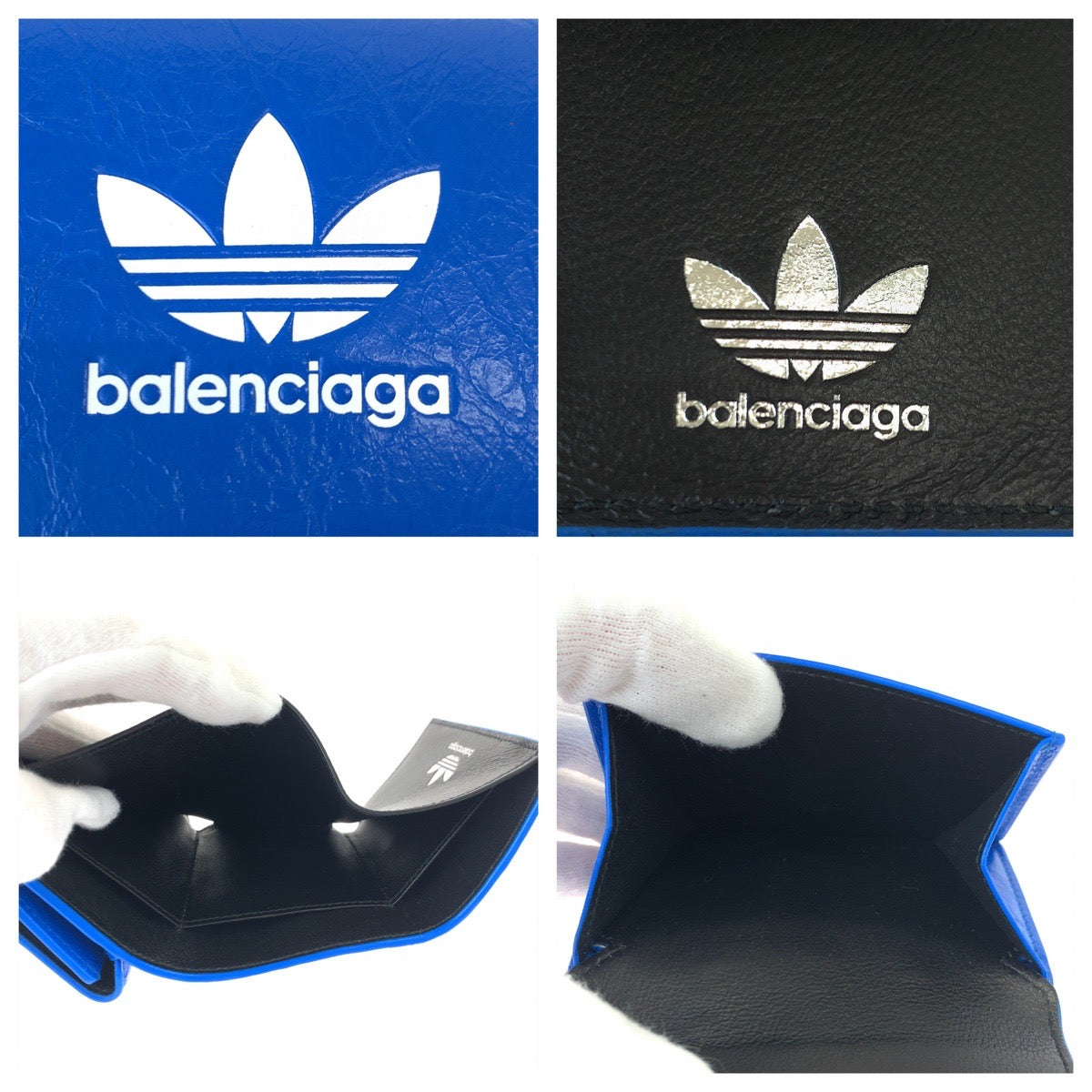 BALENCIAGA バレンシアガ adidas×BALENCIAGA ロゴ スリーライン ブルー 青 ホワイト 白 レザー 721893 三つ折り財布 コンパクトウォレット 男女兼用  メンズ