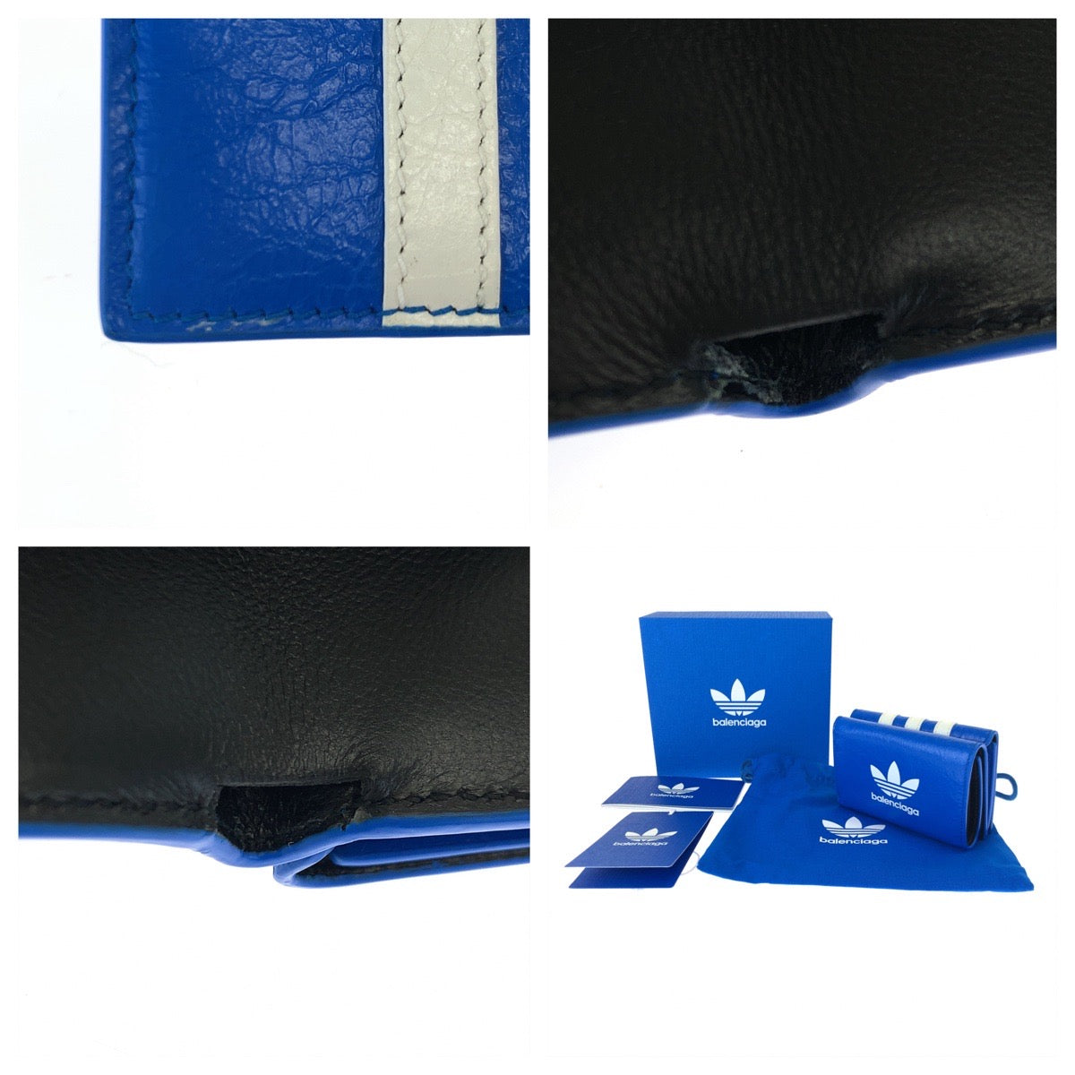 BALENCIAGA バレンシアガ adidas×BALENCIAGA ロゴ スリーライン ブルー 青 ホワイト 白 レザー 721893 三つ折り財布 コンパクトウォレット 男女兼用  メンズ
