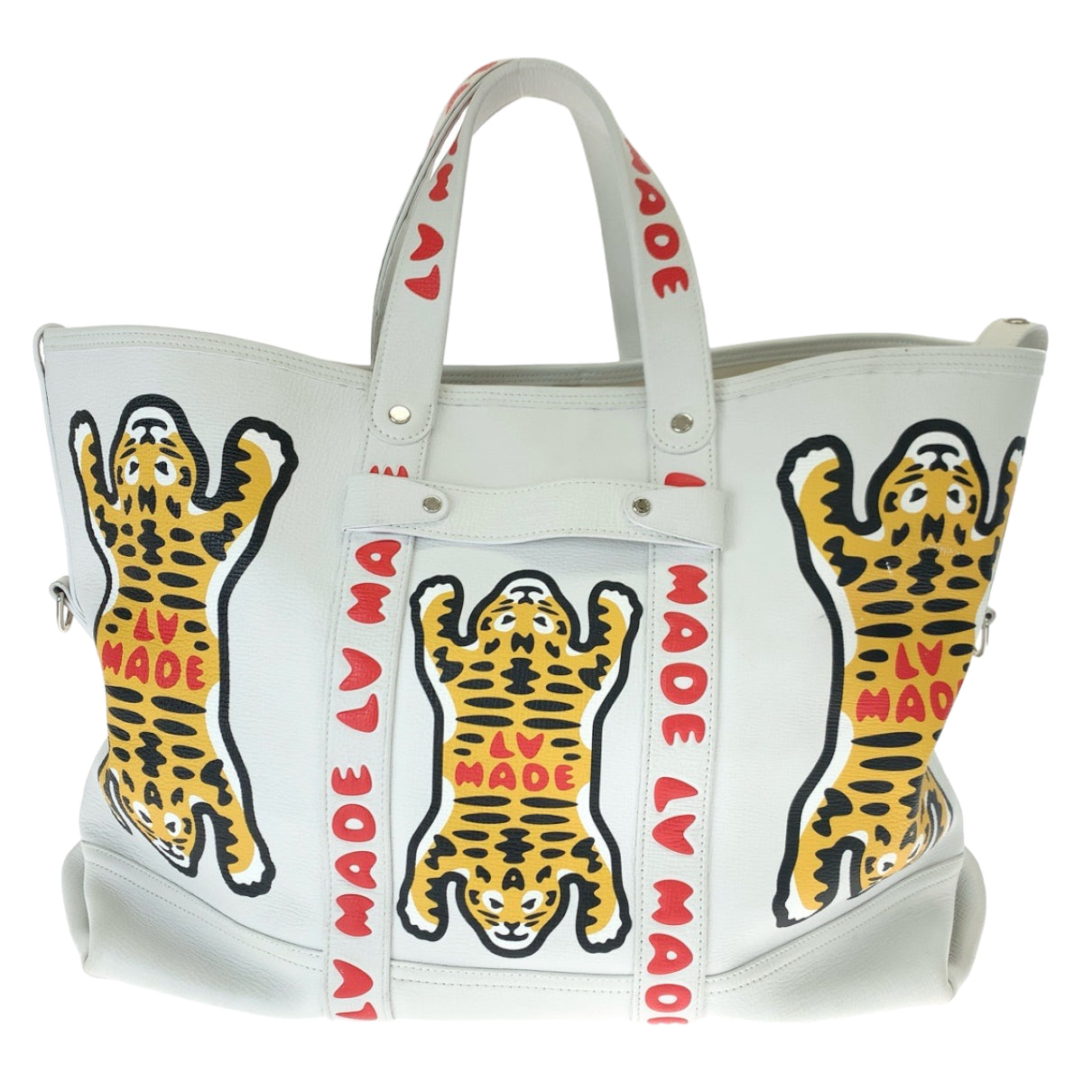 12541
LOUIS VUITTON ルイヴィトン NIGOコラボ トロリー タイガー柄 ホワイト 白 レッド 赤 シルバー金具 レザー M59366 トートバッグ ボストンバッグ  メンズ