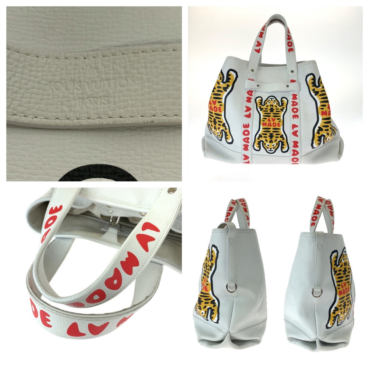 12541
LOUIS VUITTON ルイヴィトン NIGOコラボ トロリー タイガー柄 ホワイト 白 レッド 赤 シルバー金具 レザー M59366 トートバッグ ボストンバッグ  メンズ
