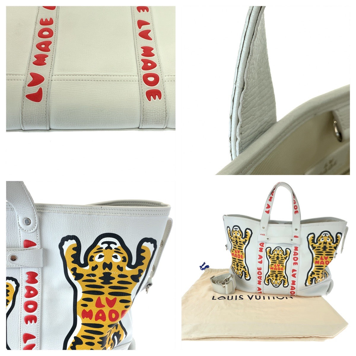 12541
LOUIS VUITTON ルイヴィトン NIGOコラボ トロリー タイガー柄 ホワイト 白 レッド 赤 シルバー金具 レザー M59366 トートバッグ ボストンバッグ  メンズ