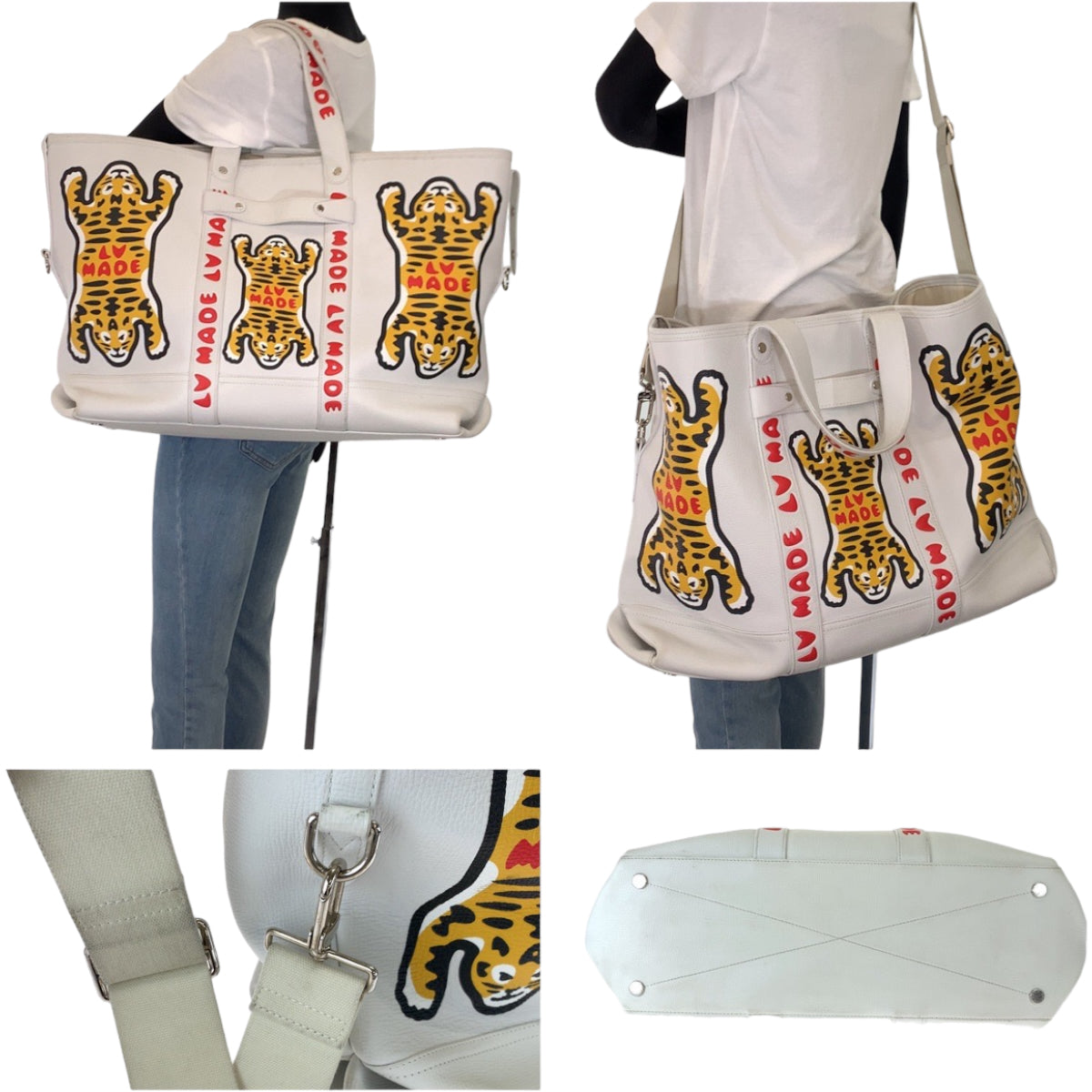 12541
LOUIS VUITTON ルイヴィトン NIGOコラボ トロリー タイガー柄 ホワイト 白 レッド 赤 シルバー金具 レザー M59366 トートバッグ ボストンバッグ  メンズ