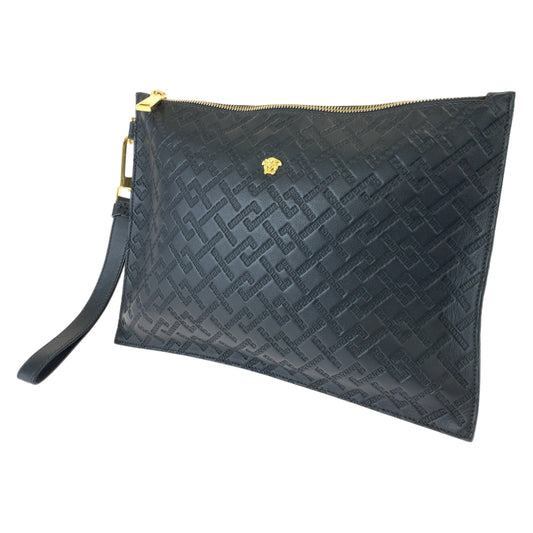 VERSACE Medusa black gold hardware leather clutch bag for men