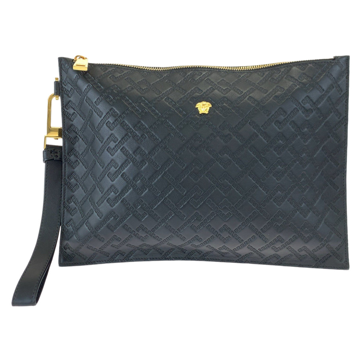VERSACE Medusa black gold hardware leather clutch bag for men