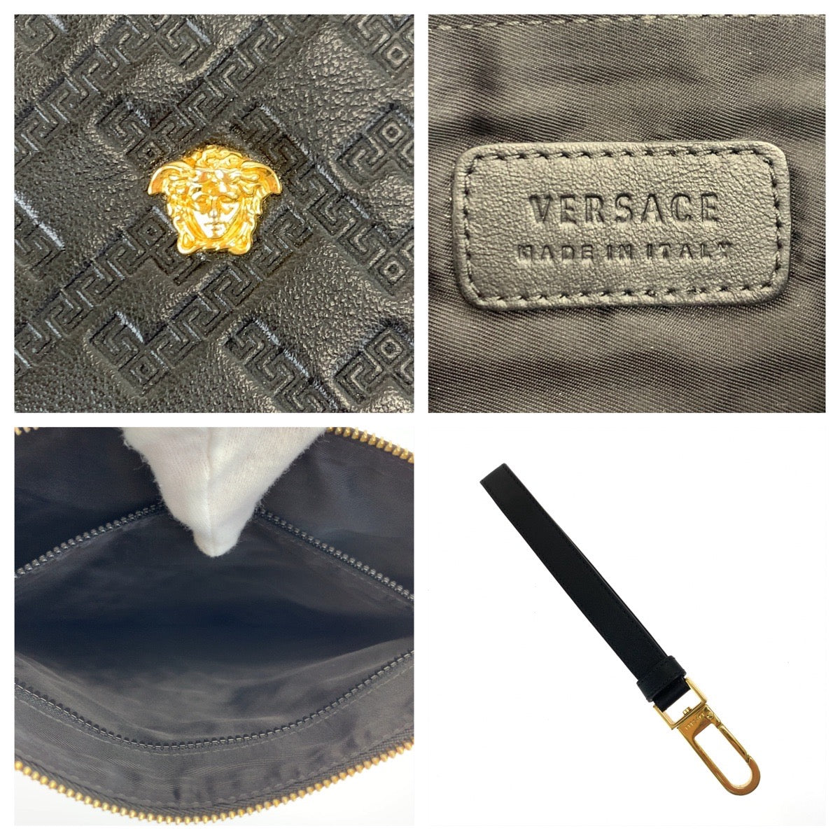 VERSACE Medusa black gold hardware leather clutch bag for men