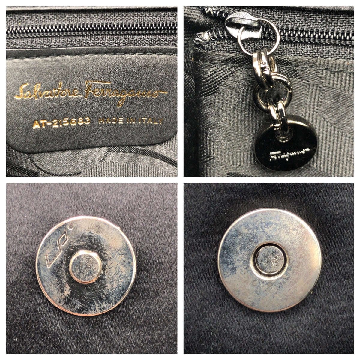 10488
Salvatore Ferragamo サルヴァトーレフェラガモ ヴァラ ラインストーン ブラック 黒 シルバー金具 サテン 斜め掛け ショルダーバック ポシェット  レディース