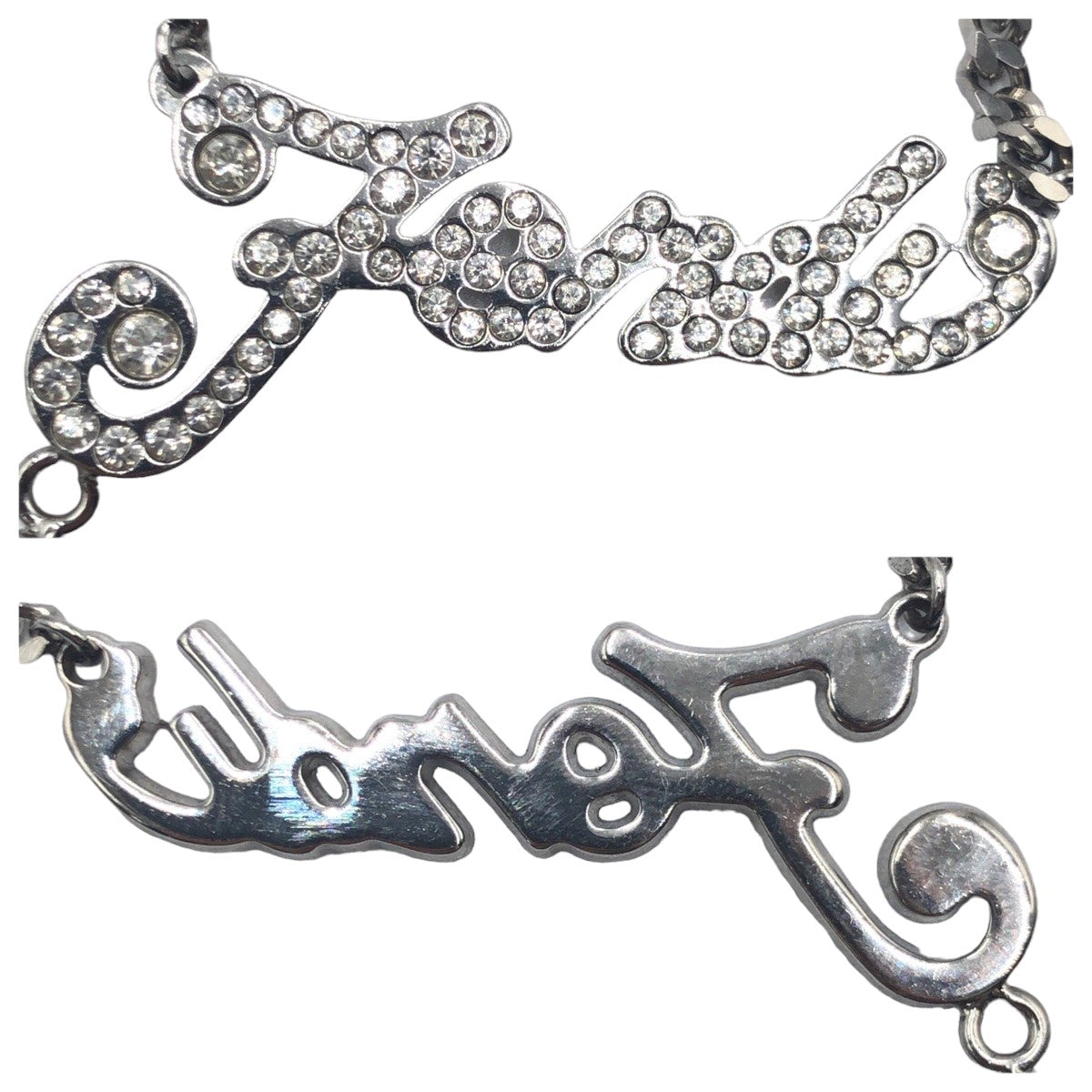 10490
 FENDI Rhinestone Logo Silver Silver Hardware Metal Bijou Necklace Pendant Women's