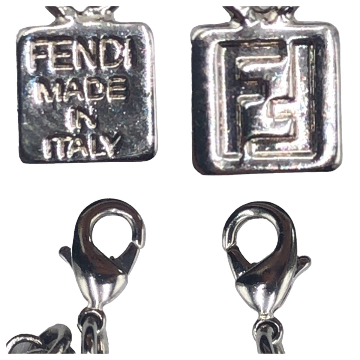 10490
 FENDI Rhinestone Logo Silver Silver Hardware Metal Bijou Necklace Pendant Women's