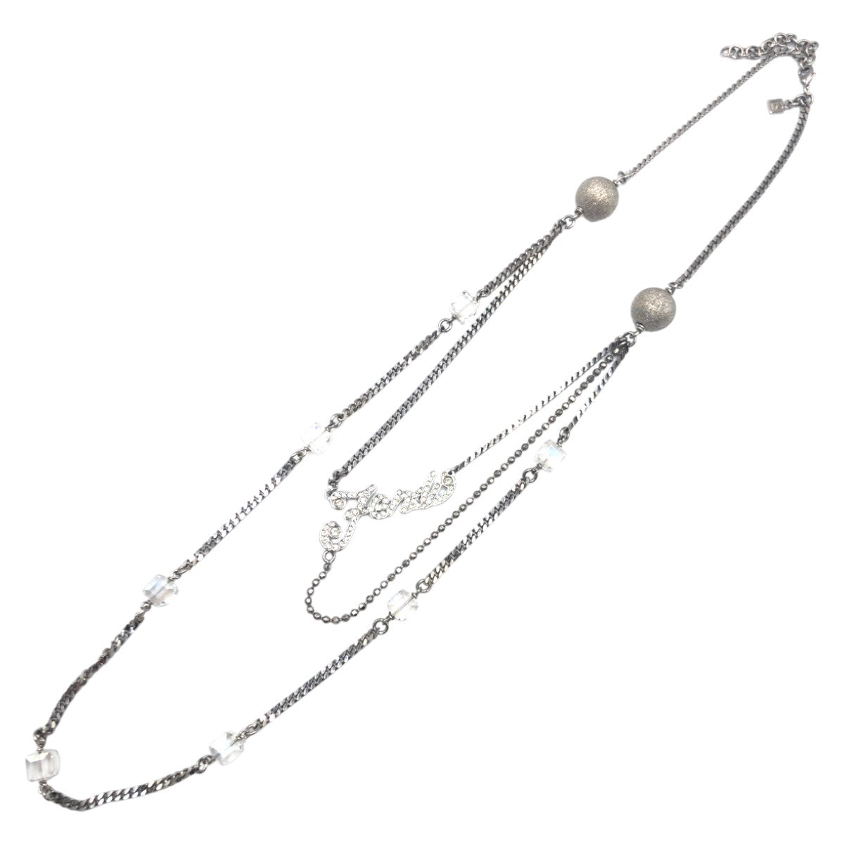 10490
 FENDI Rhinestone Logo Silver Silver Hardware Metal Bijou Necklace Pendant Women's