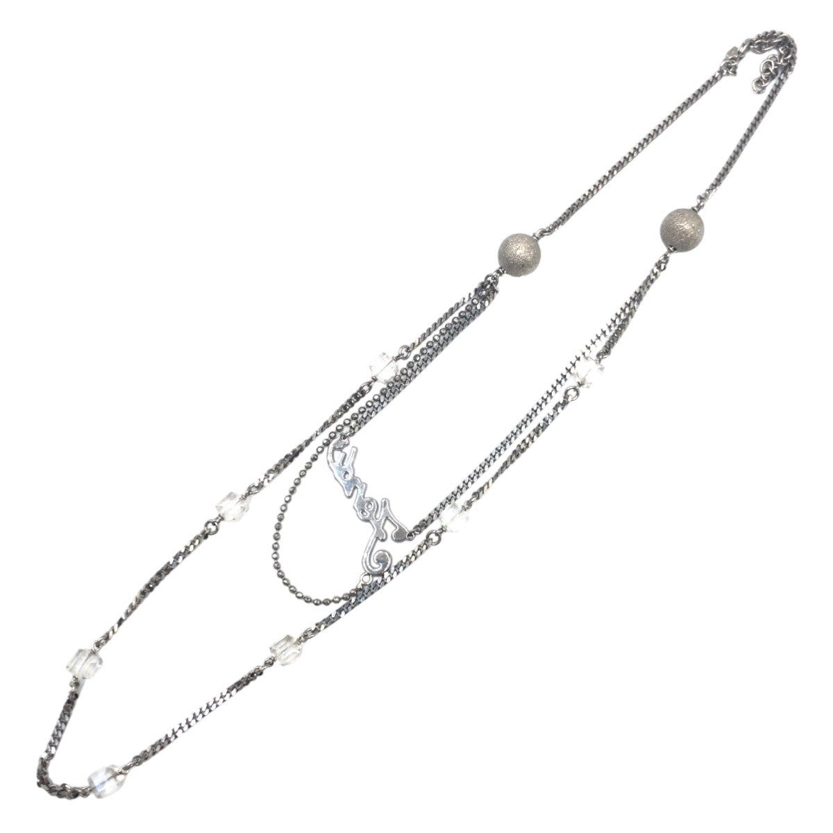 10490
 FENDI Rhinestone Logo Silver Silver Hardware Metal Bijou Necklace Pendant Women's